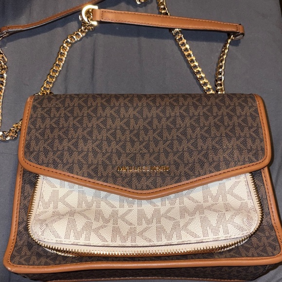Michael Kors Handbags - Michael Kors Dark Brown and Cream Crossbody Bag